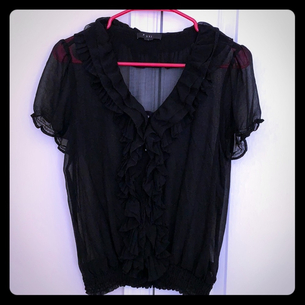 Sheer black ruffle top